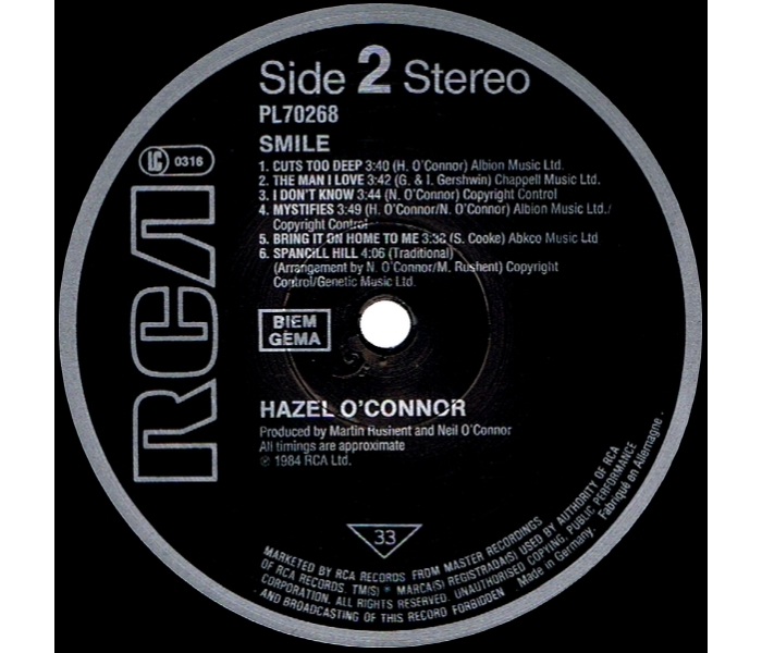 Hazel O'Connor - Smile 1984 - Side 2